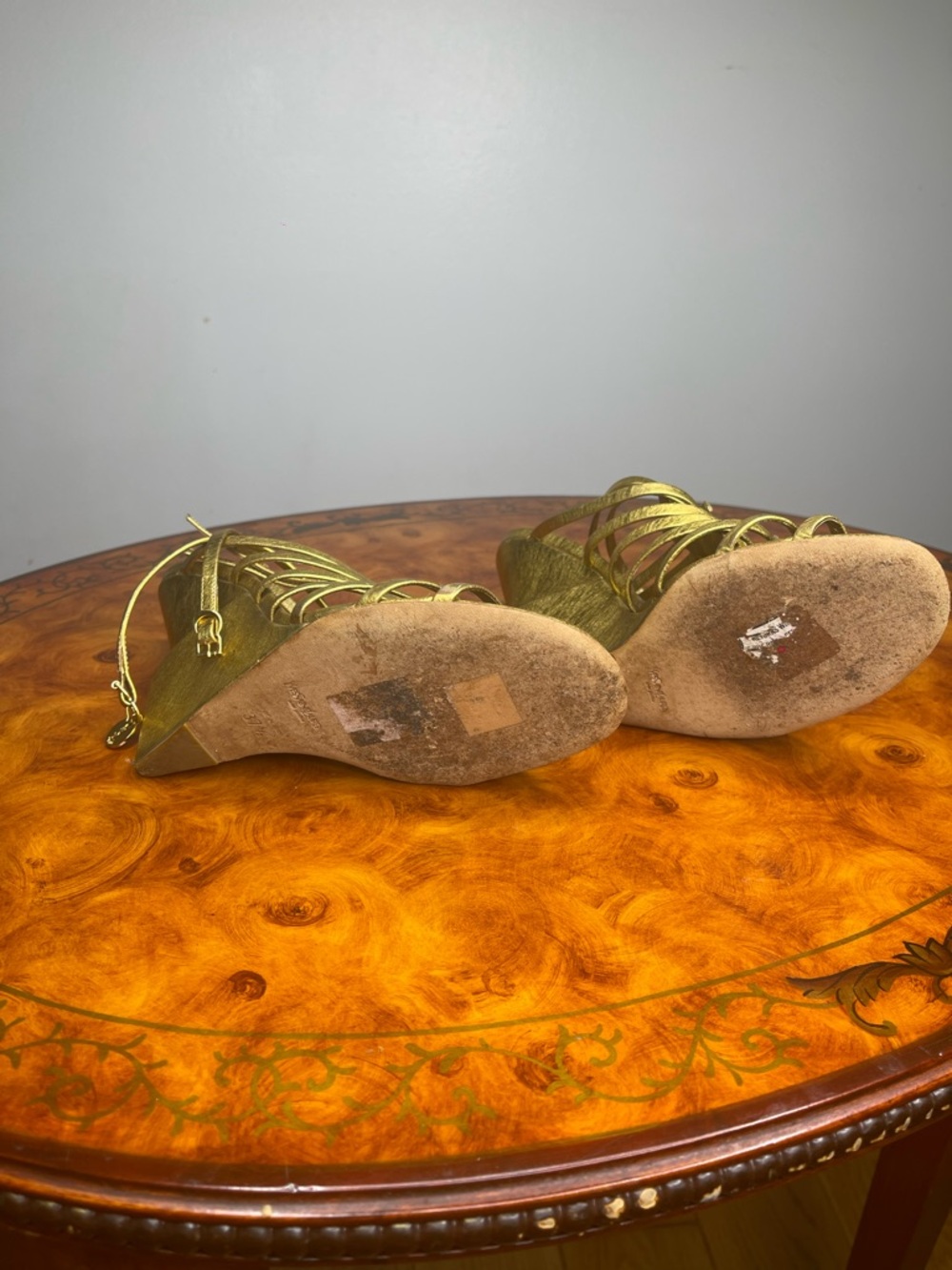 Yves Saint Laurent Metallic Gold Strappy Heels - Picture 4 of 7